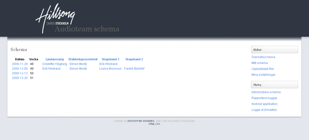 Screeenshot of Hillsong Audio Schedule